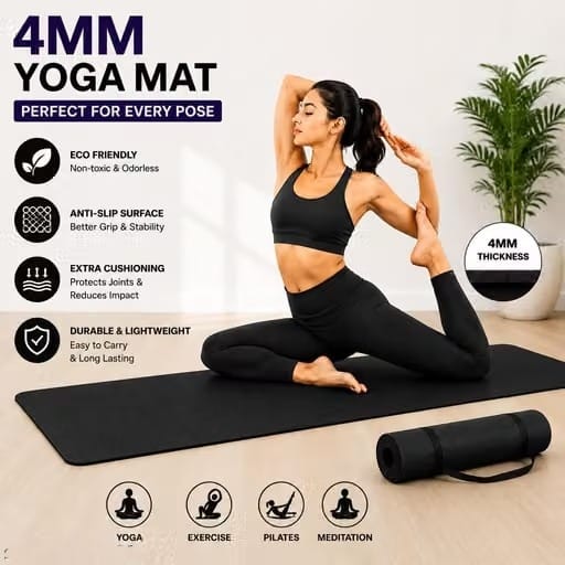 Premium Non-Slip Yoga Mat with Carrying Strap (Eco-Friendly & Sweat-Resistant)